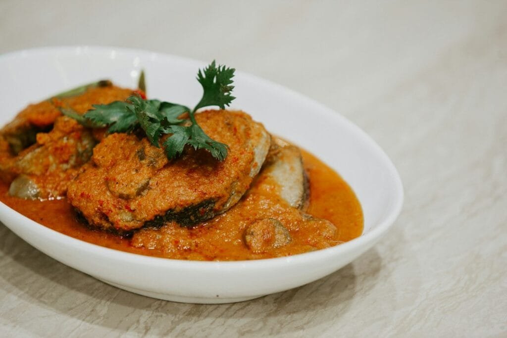 Indian-style brinjal curry served on a plate