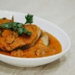 Indian-style brinjal curry served on a plate