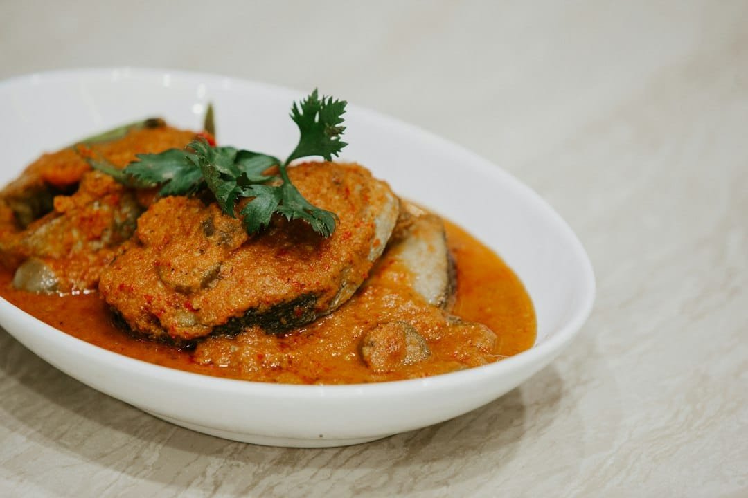 Indian-style brinjal curry served on a plate