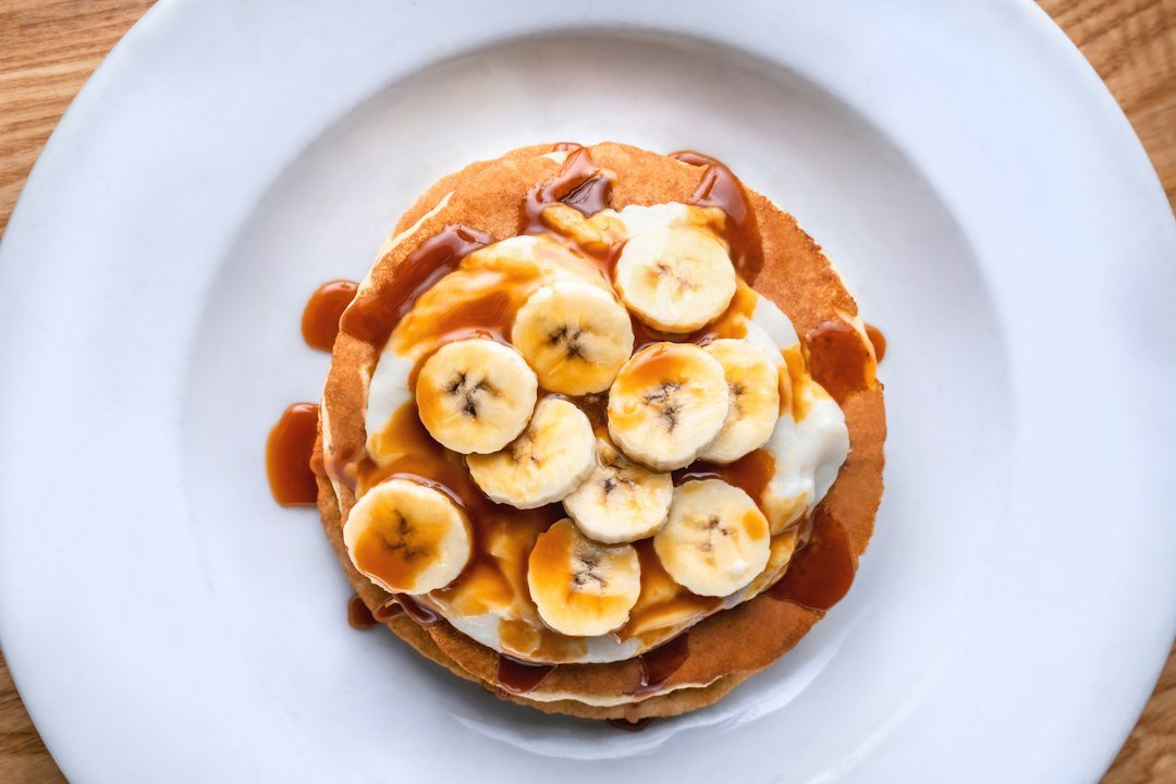 Pancakes on a plate as an illustrative image for banana pancakes