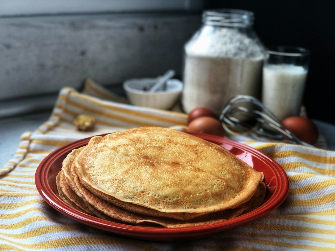 Golden savory pancakes served for breakfast