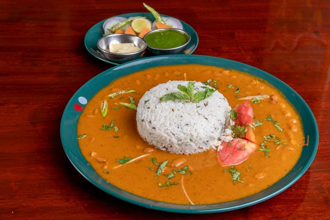 Rajma chawal style budget Indian meal with rice and curry