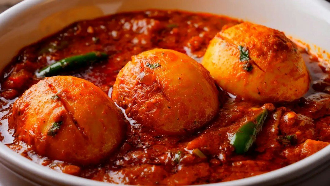 Boiled eggs in a rich Indian onion tomato curry