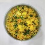 Homemade Indian vegetable pulao with basmati rice and mixed vegetables