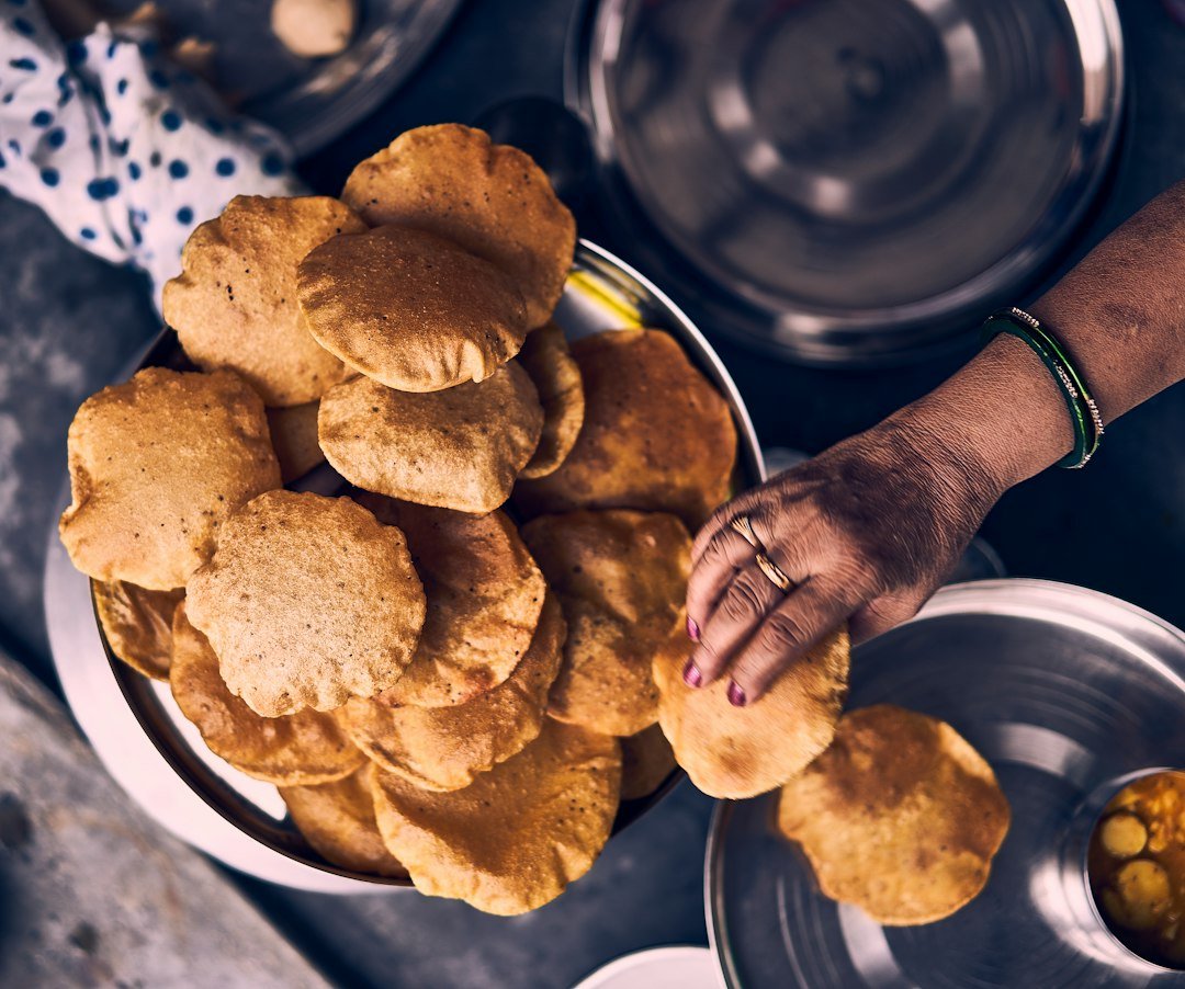 Indian fasting-style pooris served on a plate