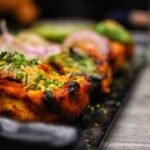 Grilled Indian paneer tikka with spices