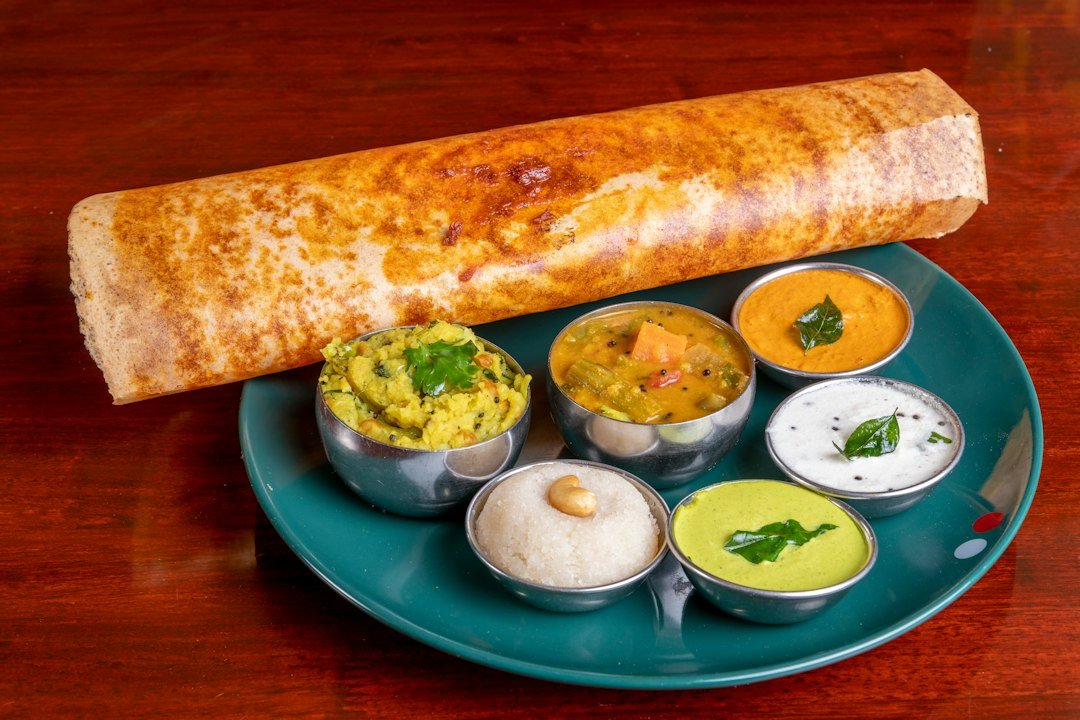 South Indian dosa served as a breakfast dish